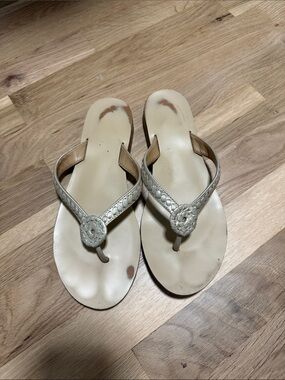 Jack Rogers Cream Woven Medallion Toe-Post Sandals